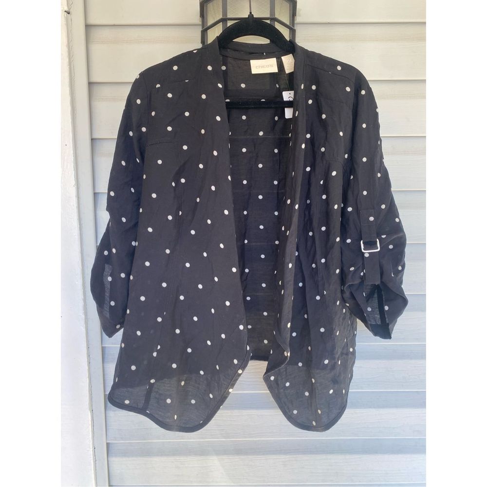 Chicos Dot-Print Jacket Black White Polka Dot, Chico's Size 2 /Medium, MP $110 - Picture 2 of 10